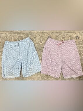 johnnie-O Pink and Light Blue Patterned Swim Trunks (Pair)- BOTH for $25